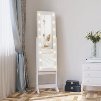 HOMCOM Free Standing Armoire Organizer, Lighted Mirrored Jewelry Cabinet w/ Angle Adjustable & 16 LED Lights Warm White(m-1)