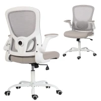 HOMCOM Ergonomic Mesh Office Chair with 4D Lumbar Support, Swivel Desk Chair with Flip-up Armrests, Tilt Function, Grey(m-9)