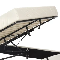 HOMCOM Queen Size Bed Frame with Charging Station, LED Lights, Adjustable Headboard, Upholstered Platform Bed Frame White(m-10)