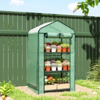 Outsunny Mini Greenhouse with Screen Roof, Portable Small Greenhouse with Roll-Up Zipper Door, 27.6" x 19.7" x 50", Green(m-10)
