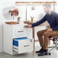 HOMCOM 2 Drawer File Cabinet with Lock, Vertical Filing Cabinet with Adjustable Hanging Bars for A4 and Letter Size, White(m-6)