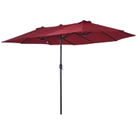 Outsunny Extra Large 15 ft Patio Umbrella, Double-Sided Wide Outdoor Umbrella with Crank Handle and Air Vents for Backyard, Deck, Pool, Market, Wine Red(m-11)