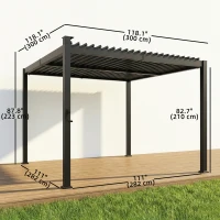 Outsunny 10 x 10 ft Louvered Pergola with Solar LED lights, Metal Roof, Outdoor Pergola Gazebo with Drainage Gutters, Black(m-3)