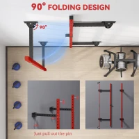 Soozier Folding Squat Rack with Pull Up Bar, Wall Mounted and Adjustable, 1000 Pounds Capacity Power Rack, Red(m-4)