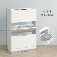 HOMCOM Narrow Shoe Storage Cabinet, Shoe Cabinet with 3 Flip Drawers, 31.5" W x 6.7" D x 42.5" H, White(m-3)