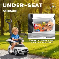 Qaba Licensed Mercedes-Benz Push Car for Toddlers, 2-in-1 Sliding Walking Car with Push Handle, Horn, Guardrail, White(m-6)