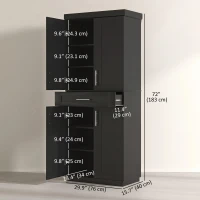 HOMCOM 72" Storage Cabinet, Freestanding Kitchen Pantry Cabinet with 4 Doors, Drawer and 3 Adjustable Shelves, Black(m-3)