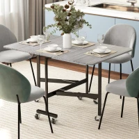 HOMCOM Six-Seater Drop-Leaf Dining Table with Wheels, Grey(m-8)