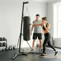 Soozier Punching Bag with Stand for Adults, 72.8"-90.9" Height Adjustable Freestanding Boxing Stand with Canvas Sandbag, Black(m-9)