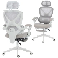HOMCOM Mesh Desk Chair with Adjustable Headrest, Reclining Ergonomic Office Chair with Footrest, Light Grey(m-9)