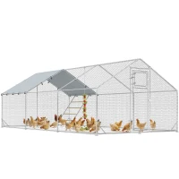 PawHut Metal Chicken Run w/ Waterproof & Anti-UV Cover, Feeding Door, Hanging Feeder, for 18-24 Chickens, 9.8' x 19.7' x 6.4'(m-13)