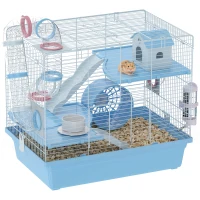 PawHut Hamster Cage, 3-Tier Small Animal Cage with Exercise Wheel, Food Bowl, Water Bottle, House, Tunnels, Ramps(m-11)