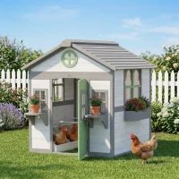 PawHut Chicken Coop, Wooden Hen House Outdoor Playhouse for 2-4 Chickens, Poultry Cage with Planter Pots and Boxes(m-10)