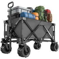 Outsunny Outdoor Pull Along Trailer Folding Camping Trailer for Beach Garden with Handle, Anti-Slip Wheel - Dark Grey(m-9)