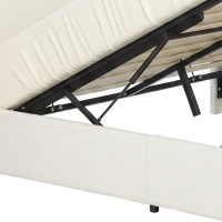 HOMCOM Queen Size Bed Frame with Charging Station, LED Lights, Adjustable Headboard, Upholstered Platform Bed Frame White(m-11)