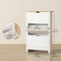 HOMCOM Shoe Storage Cabinet with 3 Flip Drawers and Adjustable Shelves for 12-18 Pairs of Shoes, White(m-3)