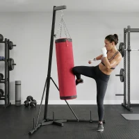 Soozier Punching Bag with Stand for Adults, 72.8"-90.9" Height Adjustable Freestanding Boxing Stand with Canvas Sandbag, Red(m-8)