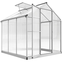 Outsunny 6' L x 6' W Walk-In Polycarbonate Greenhouse with Roof Vent for Ventilation & Rain Gutter for Winter(m-1)