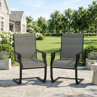 Outsunny C Spring Patio Dining Chairs Set of 2 with High Backrest, Armrest, Breathable Fabric & Metal Frame, 256LBS, Light Gray(m-10)