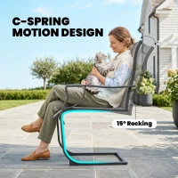 Outsunny C Spring Patio Dining Chairs Set of 2 with High Backrest, Armrest, Breathable Fabric & Metal Frame, 256LBS, Light Gray(m-4)
