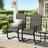 Outsunny C Spring Patio Dining Chairs Set of 2 with High Backrest, Armrest, Breathable Fabric & Metal Frame, 256LBS, Light Gray(m-2)