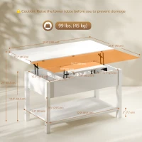 HOMCOM Lift Top Coffee Table with Storage and Hidden Compartment, Modern Convertible Center Table for Living Room, White(m-3)