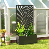 Outsunny Metal Planter Box with Trellis, Raised Garden Bed with Trellis Large Leaf Cut-Out Privacy Screen for Climbing Plants(m-8)