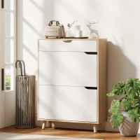 HOMCOM Narrow Shoe Cabinet for Entryway with 2 Flip Drawers, Top Drawer and Adjustable Shelves for 12 Pairs of Shoes, White(m-8)