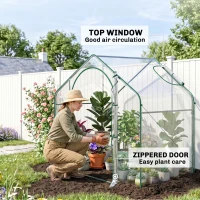 Outsunny 6' x 3' x 5' Portable Walk-in Greenhouse, Plastic Cover, Steel Frame Garden Hot House, Zipper Door, Top Vent for Flowers, Vegetables, Saplings, Tropical Plants, Clear(m-5)