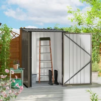 Outsunny Outdoor 3.3' x 3.4' Lean-to Garden Storage Shed, Galvanized Steel Tool House with Lockable Door for Patio, Brown(m-2)