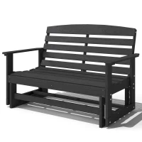 Outsunny Patio Glider Bench w/ HDPE Slatted Double Rocking Chair, Distressed Black(m-1)
