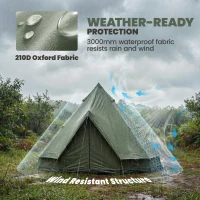 Outsunny Teepee Tent Waterproof Camping Tent with Stove Jack for 4-6 People for Outdoor Camping Hiking Army Green(m-6)