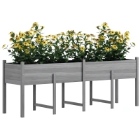 Outsunny Wooden Raised Garden Bed Planter, Large Elevated Planter Box with Legs, Bed Liner and Drain Holes, Grey(m-9)