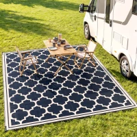 Outsunny 9'x12' Reversible Outdoor RV Rug, Patio Floor Mat, Plastic Straw Rug for Backyard, Deck, Beach, Camping, Dark Blue(m-9)