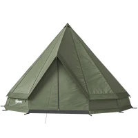 Outsunny Teepee Tent Waterproof Camping Tent with Stove Jack for 4-6 People for Outdoor Camping Hiking Army Green(m-1)