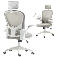 Vinsetto Office Chair, Mesh Computer Desk Chair with Adjustable Headrest, 4D Lumbar Support, Flip-up Arm, Grey(m-9)