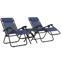 Outsunny Zero Gravity Chair Set of 2 Patio Chair with Side Table Cupholders and Pillows for Pool, Backyard, Lawn, Blue(m-15)