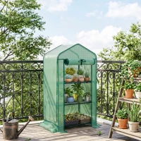 Outsunny Mini Greenhouse with Screen Roof, Portable Small Greenhouse with Roll-Up Zipper Door, 27.6" x 19.7" x 50", Green(m-8)