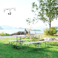 Outsunny 2 Pack 6 ft Portable Foldable Bench Seats, Plastic Folding Benches with Carrying Handle for Camping, White(m-8)