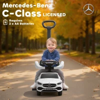 Qaba Licensed Mercedes-Benz Push Car for Toddlers, 2-in-1 Sliding Walking Car with Push Handle, Horn, Guardrail, White(m-5)