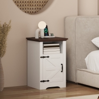 HOMCOM Set of 2 Side Tables, Night Stands with Charging Outlets, White