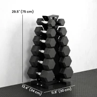 Soozier Hex Dumbbell Weight Set with Vertical Rack, 210lbs Rubber-Coated Dumbbells with Non-Slip Handles(m-3)