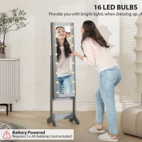 HOMCOM Free Standing Armoire Organizer, Lighted Mirrored Jewelry Cabinet w/ Angle Adjustable & 16 LED Lights, Grey(m-5)