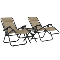 Outsunny Zero Gravity Chair Set of 2 Patio Chair with Side Table Cupholders and Pillows for Pool, Backyard, Lawn, Beige(m-2)