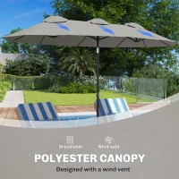 Outsunny Double Sided Patio Umbrella, 9.7' Large Outdoor Market Umbrella with Push Button Tilt and Crank, 3 Air Vents and 12 Ribs, for Garden, Deck, Pool, Gray(m-7)