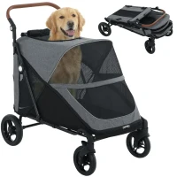PawHut Dog Stroller for Large Dogs Up to 66 LBS with All-Terrain Spring Suspension, 8-Position Adjustable Handle, Gray(m-11)