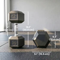 Soozier 2 x 35 lbs Rubber Hex Dumbbell Set for Body Fitness Strength Training Home Office Gym, Black(m-3)
