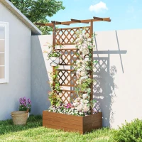 Outsunny Wooden Trellis Planter Box, Raised Garden Bed to Grow Vegetables, Herbs and Flowers(m-2)