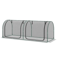 Outsunny 8' x 3' Crop Cage, Garden Plant Protector, with 3 Zippered Doors and 6 Ground Stakes, for Garden, Yard, Lawn, Black(m-2)
