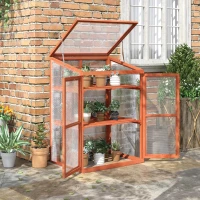 Outsunny Wooden Cold Frame Greenhouse Small Mini Planter Box, 30" L x 24" W x 44" H, Golden Red Finish(m-9)
